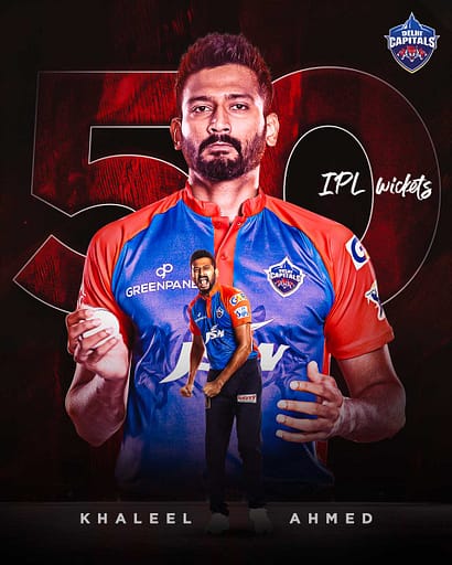 Khaleel completed 50 wickets' milestone | Image Credit - @DelhiCapitals (Twitter)