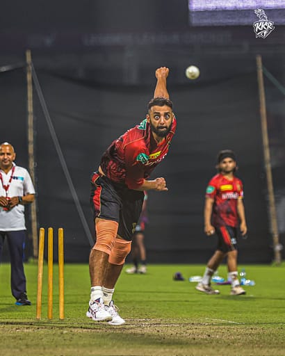 Varun in action during net session | Image Credit - @KKRiders