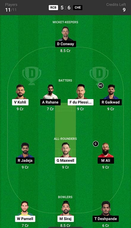 RCB vs CSK Grand League Dream11 Prediction
