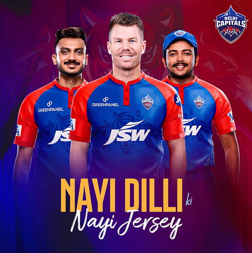 Warner, Axar & Pant donning their new jersey for IPL 2023 season | Image Credit - @DelhiCapitals (Twitter)
