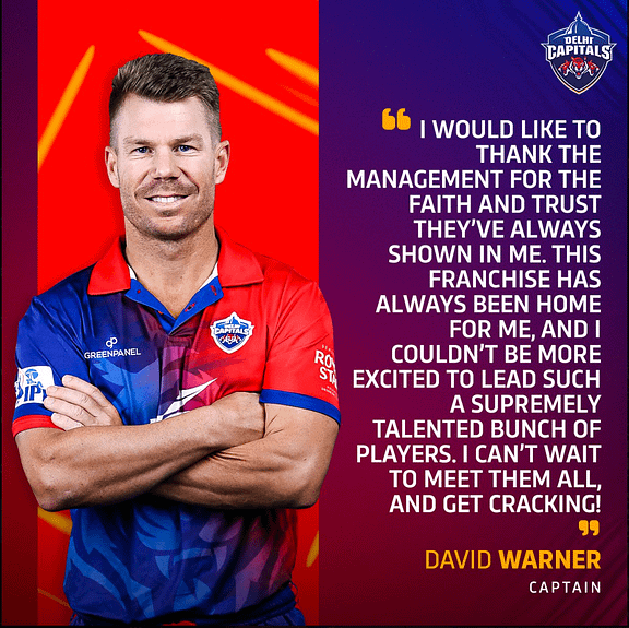 David Warner appointed as DC's Captain | Image Credit - @DelhiCapitals (Twitter)