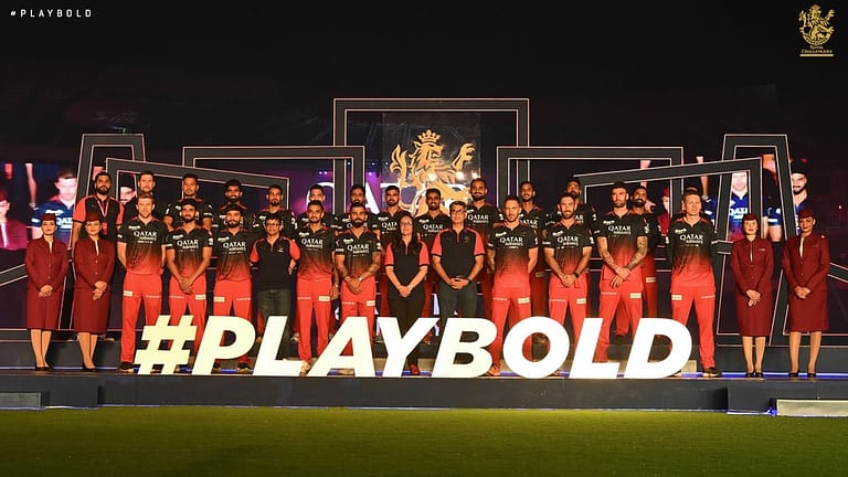 RCB Squad during unveiling event for IPL 2023 | Image Credit - @RCBTweets  